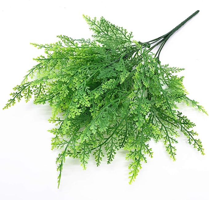 PASYOU Artificial Ferns Plants for Decoration, Fake Plastic Plant Greenery Grass Faux Fern Leaves Shrubs Stems for Outdoor Indoor Home Garden Party Office Wedding Christmas DIY Decor - 8 Pack