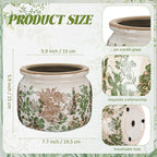 7.7" Large Ceramic Plant Pot Pink Green Vintage Hibiscus Crackle Glaze Rustic Flowers Pot Decorative Planter with Drainage for Indoor Outdoor Plants Home Kitchen Office Decor Gift