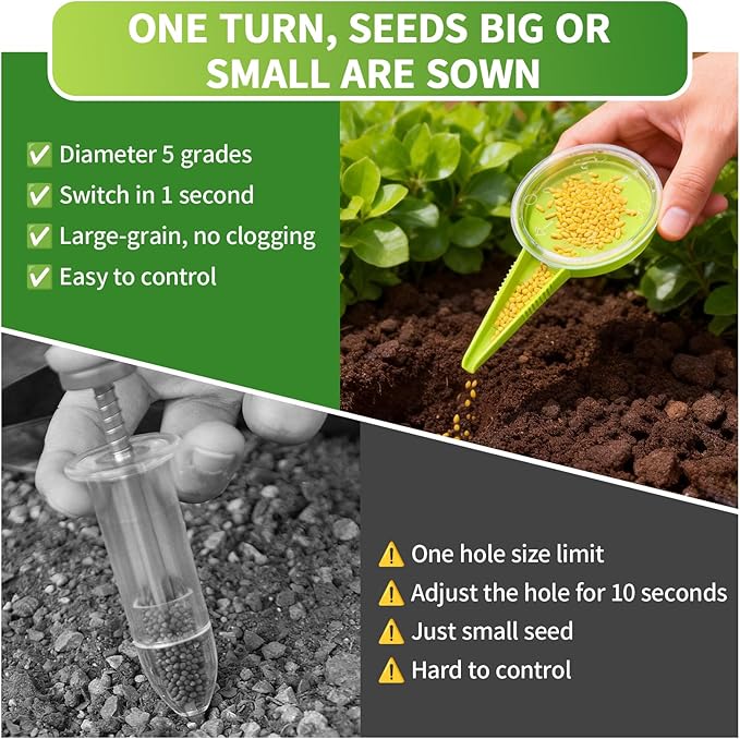 17Pcs Seed Planter Tool with 5-Hole Seed Dispenser & 6.9" Dibber & Succulent Tools Set, Plastic Planting Tools for Sowing, Bulbs, Seedlings-Includes Planting Labels