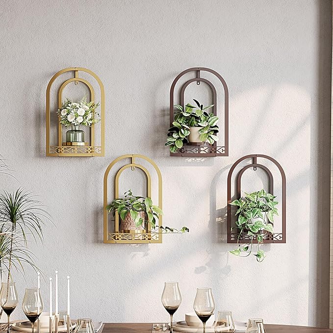 Metal Wall Planter Frame Haning Plant Stand (3 Pack Coffee)