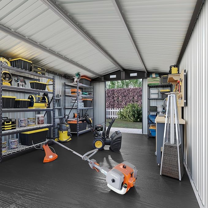 Aoxun 10x12 Shed with Brown Floor Galvanized Steel Outdoor Storage Shed Metal Garden Shed with Moisture-Proof Floor & Ventilation, Sloped Roof for Bike/Generator/Tool Storage (Brown with Floor)