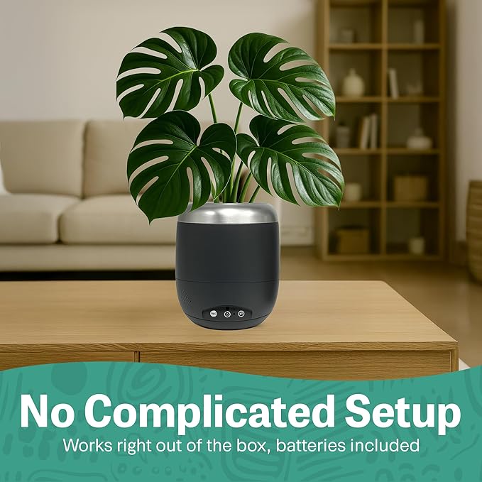 PLANTPETZ Extra Large Robotic Planter – Smart Planter Fits 6 Inch Pots | Bluetooth Speaker | Interactive Smart Plant Pot Turns A Real Plant Into a Touch/Motion Responsive Companion - Charcoal