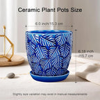 EFISPSS 6 Inch Plant Pots, Ceramic Plant Pots with Drainage Hole and Saucer, Indoor/Outdoor Flower Pots, Set of 2 - Blue