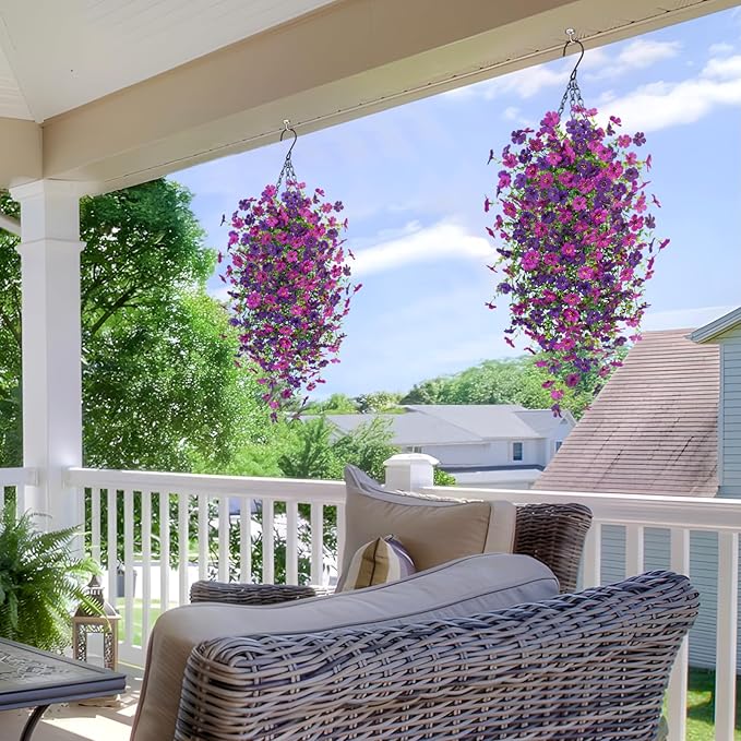 Fake Artificial Hanging Flowers for Outdoors Decoration, 2 PCS Faux UV Resistant Artificial Outdoor Flowers, Fake Plants Look Real Daisy No Fade Spring Decor for Porch Home Patio Balcony and Yard