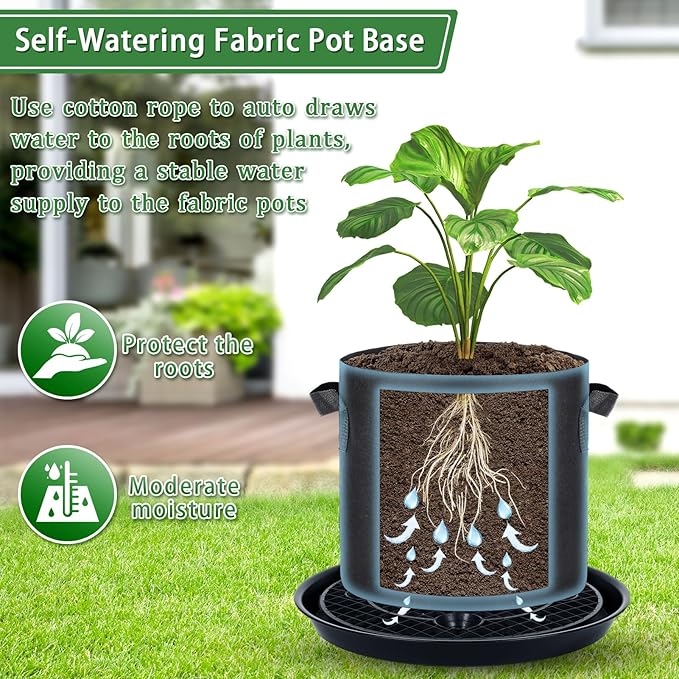 4 Pack 14'' Self-Watering Fabric Pot Base - Auto-Irrigation System Plant Saucer for 5 Gallon Fabric Pot, Auto Watering Plant Water Tray Self Watering System for Indoor Greenhouse Grow Tent Garden
