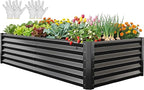 YITAHOME 6x3x1.5ft Large Raised Garden Bed Kit, Galvanized Metal Planter Box with Gloves, Support Rod, Outdoor Above Ground Planters for Plants, Vegetables, Flowers, Black