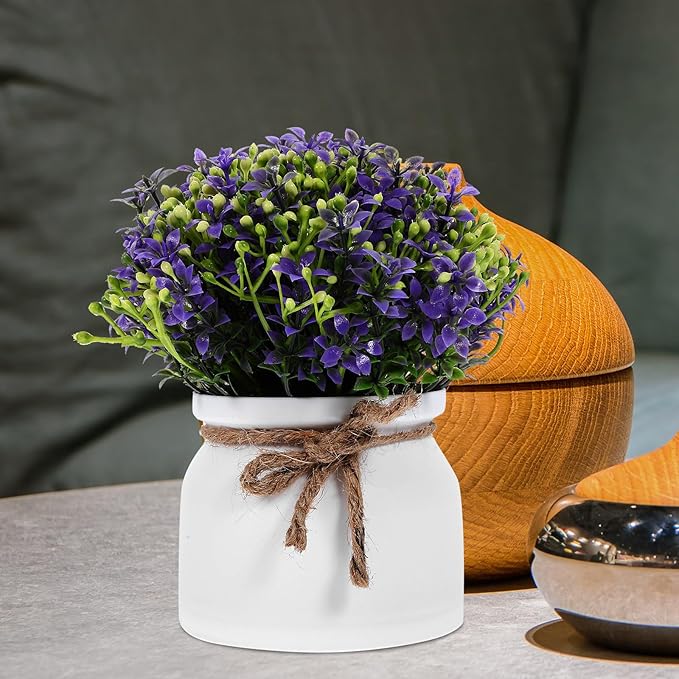 Hemobllo Artificial Orchid Bonsai Purple Small Fake Flower Plant Potted Decor for Living Room Desktop Home Decoration