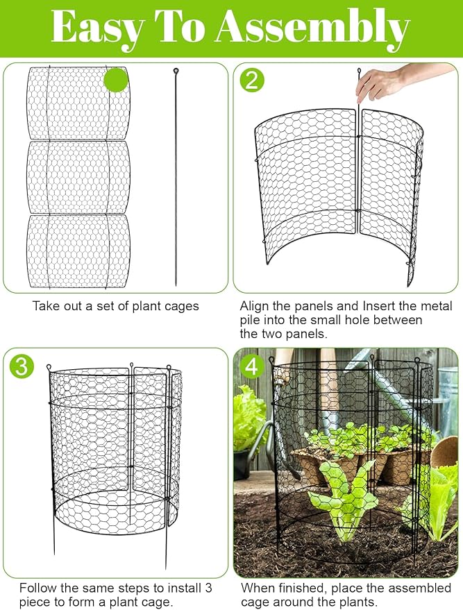 Kalolary 10 Packs Plant Protectors from Animals, 20'' x 14 Large Wire Plant Cage Metal Garden Plant Protection Chicken Wire Cloche with Stakes for Keeping Bunny Squirrels & Pets Out