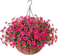 HyeFlora Artificial Fake Hanging Plants Flowers Basket for Outdoor Outside Porch Summer Decoration, Faux Silk Hotpink Dasiy UV Resistant Realistic in Planter for Home Patio Garden Yard
