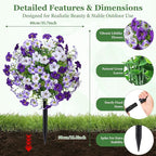 23" Artificial Boxwood Topiary Ball Trees with Petunias Flowers, Set of 2 Faux Outdoor Plants with Ground Spike for Outdoors, UV Resistant Fake Flowers for Outdoor Garden Yard Front Porch Patio Decor