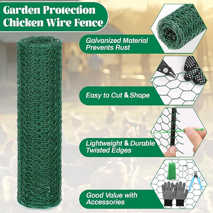 15.7 x 120 Inch Plant Protectors from Animals 0.8mm Free-Cut Metal Mesh Plant Cages for Outdoor Plants Chicken Wire Cloche, Wire Plant Protector for Garden Wire Mesh with Gloves, Wire Ties, Plier