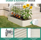 5 in 1Galvanized Raised Garden Bed - 8x3x1.4ft Modular Garden Planter Bed Outdoor | Steel Raised Bed Kit with Bracing Rods, Gloves for Gardening Vegetables Fruits and Flowers - White