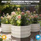 SHALL 8PC Galvanized Raised Garden Bed Kit, 3Pc 2x2x1ft Round Planter Boxes Outdoor W/Mini Seed Spreader, Disk Seeder, 2X Seeding Transplanters, Protective Gloves for Flowers Fruits Vegetables Herbs