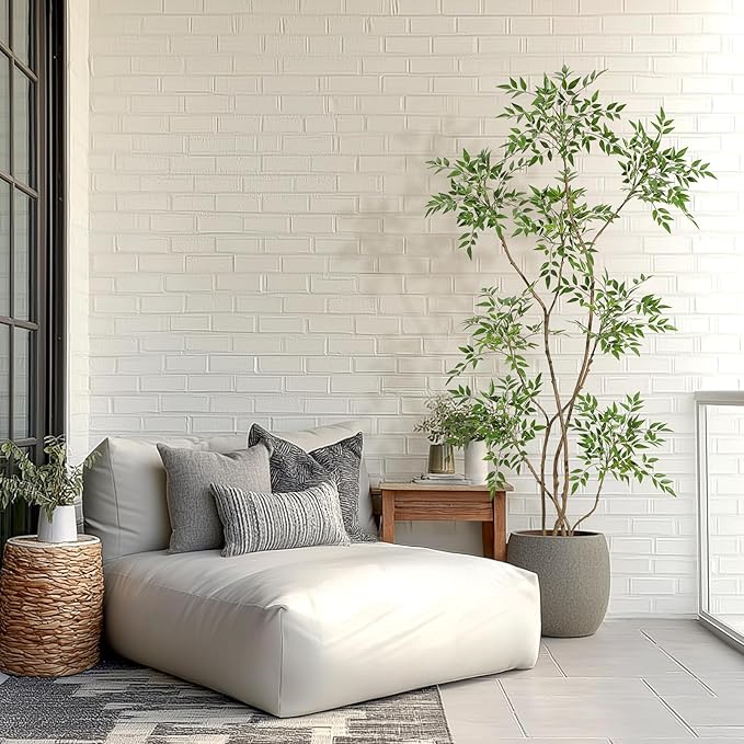 GarveeHome Artificial Plants Indoor,6 ft Tall Faux Floor Plant in Pot, Nandina Artificial Tree with White Planter for Home Decor Office Living Room