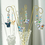 H&D HYALINE & DORA 6 Pack Colorful Butterfly Crystal Suncatcher Plant Stake Plant Stake with Golden Small Trellis Indoor Outdoor Garden Sun Catchers Decor