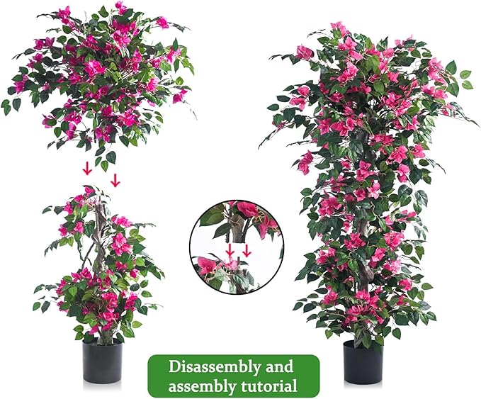 Artificial Bougainvillea Tree -5FT Faux Bougainvillea Tree with Realistic Flowers, Tall Fake Flower Tree for Indoor or Outdoor Decor, Silk Floral Plant for Living Room, Porch, Garden (Pink)