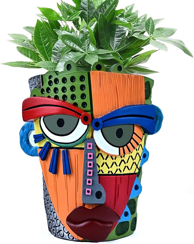 Midogaigai Abstract Face Planter Pots for Plants,Hand-Painted Colorful Flower Pots with Drainage, Indoor Outdoor Garden Decor Gift(Modern,Large)