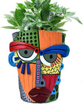 Midogaigai Abstract Face Planter Pots for Plants,Hand-Painted Colorful Flower Pots with Drainage, Indoor Outdoor Garden Decor Gift(Modern,Large)
