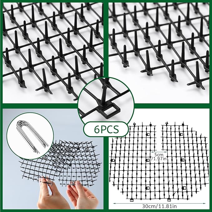 Sadnyy 6 Pcs 11.8 Inch Plant Pot Grids Black Indoor Plant Protector from Cats Animals Soil Covers Feces Deterrent Mat with Spikes for Outdoor Garden Pot Protection