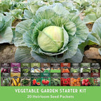 Vegetable Garden Starter Kit – 20 Variety Heirloom Non-GMO Seeds for Planting | Giftable Family Garden Kit for Beginner Victory Gardens – Start Growing Indoors or Outdoors – Survival Garden Seeds