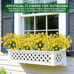 TURNMEON 12 Bundles Artificial Flowers for Outdoors Summer Decor, Realistic UV Resistant Fake Plants Faux Plastic Flowers for Outside Planter Home Gardens Porch Yards Spring Cemetery Decor(Yellow)