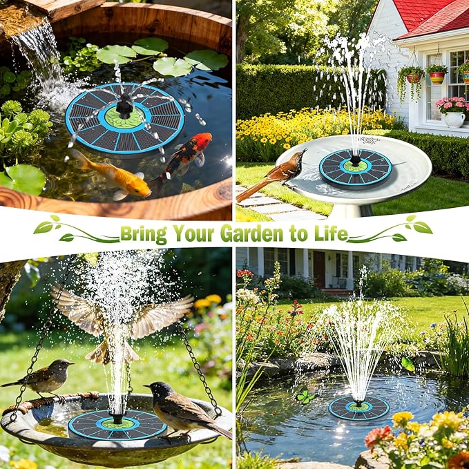 SZMP Upgraded 3.5W Full Glass Panel Solar Fountain for Bird Bath, Floating No-Installation Solar Powered Water Fountain Pump with 7 Nozzles, for Garden, Pond Decor (Blue)