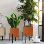 ARNIS Modern Plant Pots, Set of 2 Large Planters with Stand, Decorative Planters, Metal Pots with Drainage Holes for Living Room, Office, Garden or Balcony, 8.25 &10.5 Inch