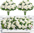 Alupssuc 8Pcs Artificial Geranium Flowers for Outdoors Decoration Silk Floral, UV Resistant Fake Plants, Faux Flower for Porch Garden Table Centerpieces Home Indoor Outside Spring Decor(8, White)