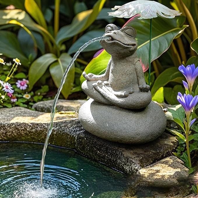 Pond Fountain Spitter with Pump, Outdoor Resin Artificial Stone Water Feature for Koi Pond, Garden, Patio, Tabletop Water Décor(30x30x50cm)