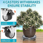 VANCASTLE Plant Caddy Plant Stand with Wheels, Heavy Duty Plant Roller Base 15-22 Inch Adjustable，Palnt Wheel Base 440 LBS, Large Potted Planter Cart Dolly for Flower Mover, Gray, 1 Pack