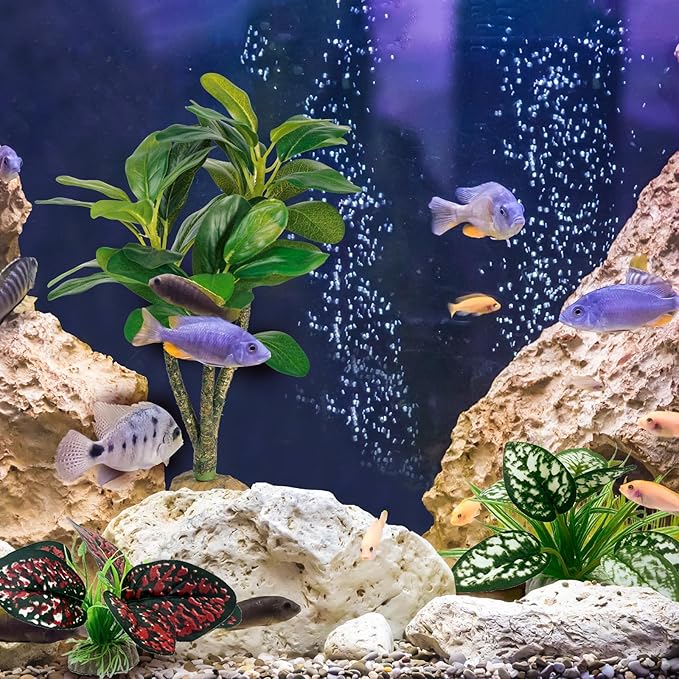 Moonorange Reptile Artificial Plants, Big Terrarium Plants Decorations Supplies, Aquarium Fish Tank Plants, Amphibian Habitat Hideout Tank Accessories(L Set-3pcs/H)