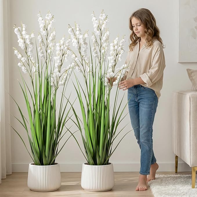 Fake Plants Home Decor Fake Flowers Artificial Plants Outdoor Tall Grass Plant Artificial Pampas Grass Decor Artificial Plants Indoor Fake Grass Living Room Decor Artificial Grass 36“2PCS White