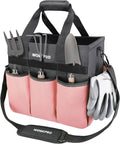 WORKPRO Garden Tool Bag, Heavy Duty Gardening Tote Bag Organizer with 10 Pockets and Long Adjustable Shoulder Strap, Standable Garden Home Tool Kits Organizer, Pink - Pink Ribbon