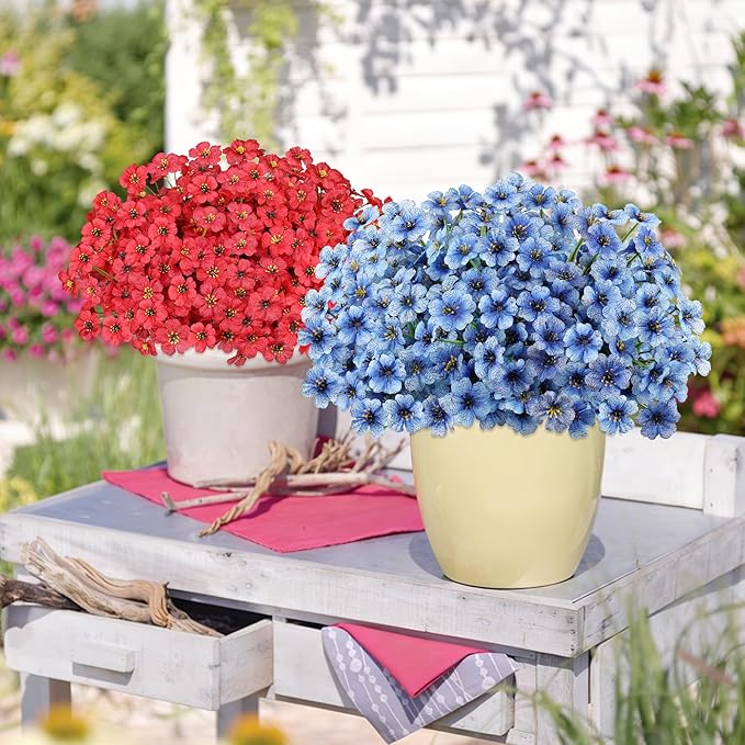 AmyHomie 20 Bundles Artificial Flowers for Outdoor UV Resistant Faux Flowers No Fade Fake Plastic Plants Garden Porch Window Box Decorating(Red)
