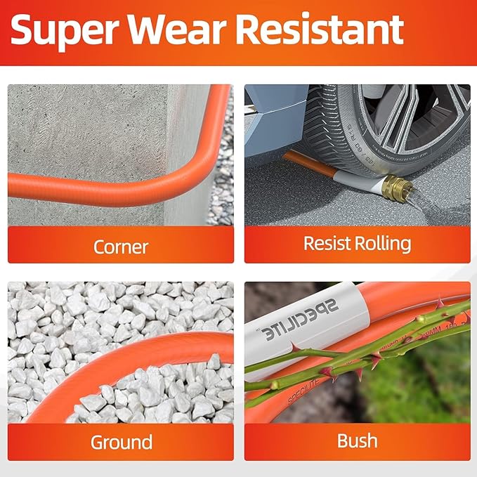 SPECILITE Garden Hose 150 ft x 5/8 in Heavy Duty, Flexible and Kink Resistant, All Weather Water Hose with 3/4" Solid Brass Fittings - for Backyard, Lawn, Car Washing & Outdoor Cleaning