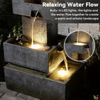 48" Tall Modern 4-Tier Outdoor Water Fountain with LED Lights, Freestanding Cascading Waterfall for Garden, Patio, Porch & Yard Décor Outdoor Clearance