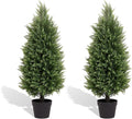 3ft Tall Artificial Cedar Trees for Outdoors Set of 2, UV Resistant Fake Plants Faux Topiary for Front Porch Decor 3 Feet