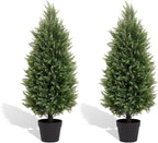 3ft Tall Artificial Cedar Trees for Outdoors Set of 2, UV Resistant Fake Plants Faux Topiary for Front Porch Decor 3 Feet