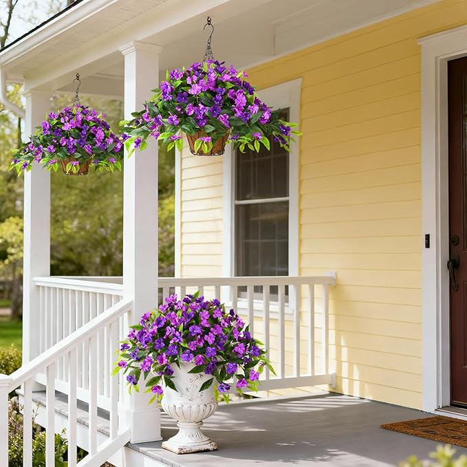 Hommyea Artificial Flowers for Outdoor, 2 Bundles UV Resistant Fake Plants Decoration Realistic Faux Silk Flowers No Fade Plastic Flowers for Outside Planters Home Porch Patio Yard Garden Decor