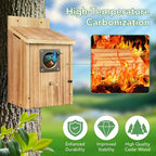 2 Pack Bird Houses for Outside - Cedar Bluebird Houses with Metal Predator Guard, Birdhouse for Wren Bluebirds Finches Swallows, Carbonized Wooden (Assembly Required)