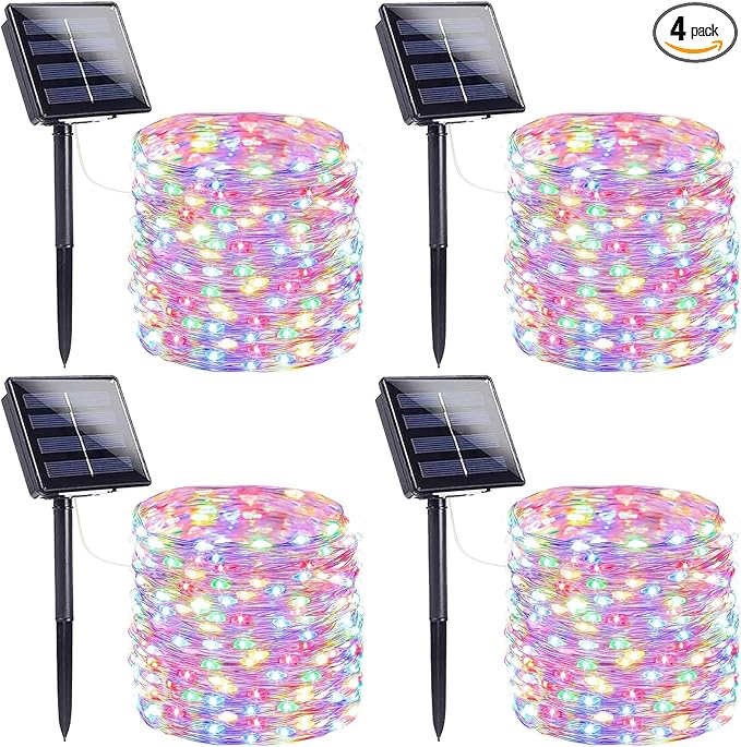 Extra-Long Solar String Lights for Outside, 4 Pack 400LED Solar Fairy Lights Outdoor Waterproof, Copper Wire with 8 Modes Solar Twinkle Lights for Tree Garden Party Patio Xmas Decor (Multicolor)