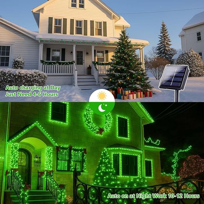 Extra-Long 144FT Solar String Lights for Outside, 2 Pack 400LED Solar St. Patrick's Day Lights Waterproof, Copper Wire 8 Modes Twinkle Fairy Lights Outdoor for Tree Garden Party Xmas Decor (Green)