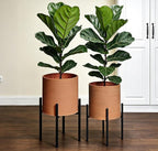ARNIS Modern Plant Pots, Set of 2 Large Planters with Stand, Decorative Planters, Metal Pots with Drainage Holes for Living Room, Office, Garden or Balcony, 8.25 &10.5 Inch, Terracotta