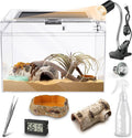 HELIME Reptile Polycarbonate Terrarium Kit 7 Piece Starter Habitat for Tarantula,Lizards,Frogs,Geckos,or Hermit Crabs,Tank with Escape-Proof Locking Lid,Light,Hygrometer,Hide,Tweezer,Bowl,Sprayer XL