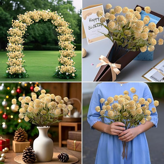 Fake Flowers, 10 Bundles Artificial Fake Flowers Ideal for House Decor, Centerpiece Table Decorations & Bookshelf Styling | Flores Artificiales para Decoración Moderna, Yellow