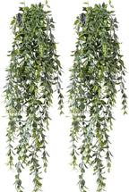 Artificial Hanging Plant 2 Pcs Faux Plant Ivy Vine Faux Eucalyptus Vines Fake Potted Greenery for Wall Living Room Home Shelf Office Bathroom Outdoor Indoor Decor (Type 2)