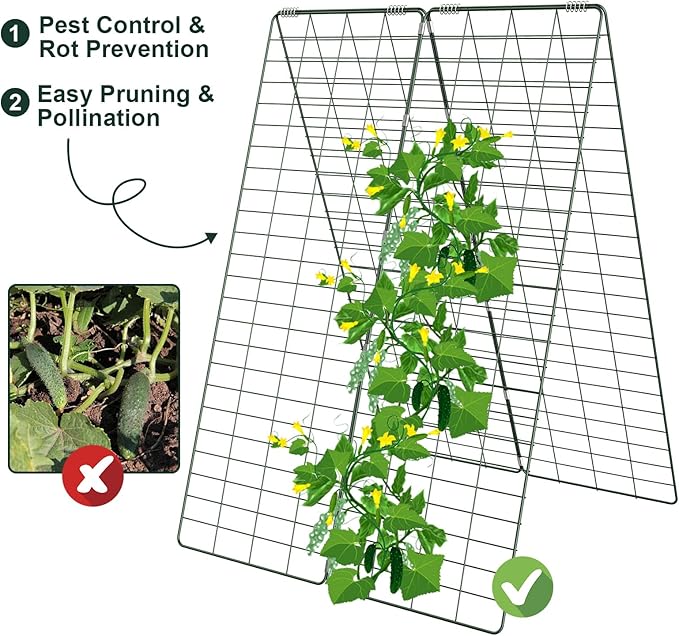 Amoskey Cucumber Trellis, Garden Trellis for Climbing Plants Outdoor, Foldable A-Frame Trellis, Cucumber Trellis for Raised Bed for Cucumbers, Peas, or Tomatoes (Green, Small Grid 48‘’H*34''W)