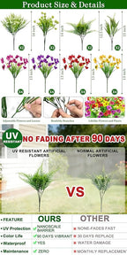 24 Bundles 8 Styles Artificial Flowers for Outdoors UV Resistant Fake Flowers Faux Plastic Plants Colorful Daisy Boston Fern Lavender Cemetery Flowers for Outside Indoor Home Porch Patio Spring Decor