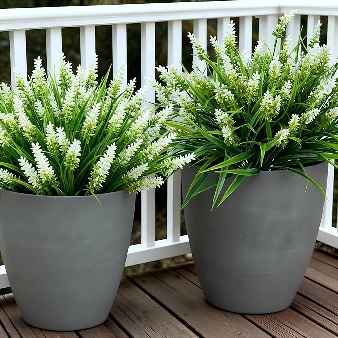Geegoods Artificial Plants Flowers Outdoor – 24 Bundles UV Resistant Faux Lavender Flowers with Monkey Grass for Garden Porch Window Patio Hanging Planter Decor