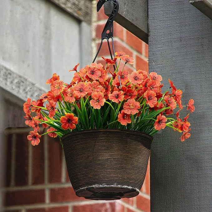 21 Bundles Artificial Outdoor UV Resistant Flowers No Fade Fake Outside Flowers Plastic Greenery Faux Shrubs Garden Porch Window Box Home Decoration (Orange)
